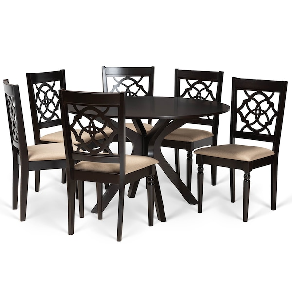 Baxton Studio Sadie Modern and Contemporary Sand Fabric and Dark Brown Finished Wood 7-Piece Dining Set 174-10535-10894-Zoro - main